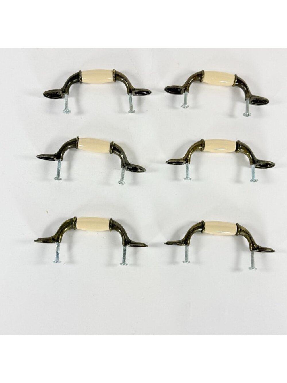 Vintage Amerock FI-3866 Brass Ceramic Cabinet Drawer Pulls Almond